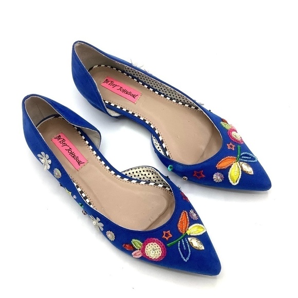 Betsey Johnson Shoes - Betsey Johnson Cypress Blue Beaded Embellished Flats Size 6.5